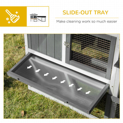 PawHut Wooden Rabbit Hutch with Run, Tray, Ramp for 1-3 Rabbits, Guinea Pigs, White