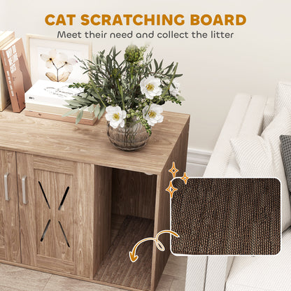 PawHut Cat Litter Box Enclosure with Scratching Board, Cat Washroom End Side Table, 31.5" x 19" x 20", Walnut Brown