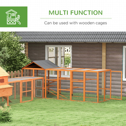 PawHut Wooden Chicken Coop Run for 6 - 10 Chickens, Hen House Add-On with Storage, Perches, 141.75" x 48" x 61", Orange