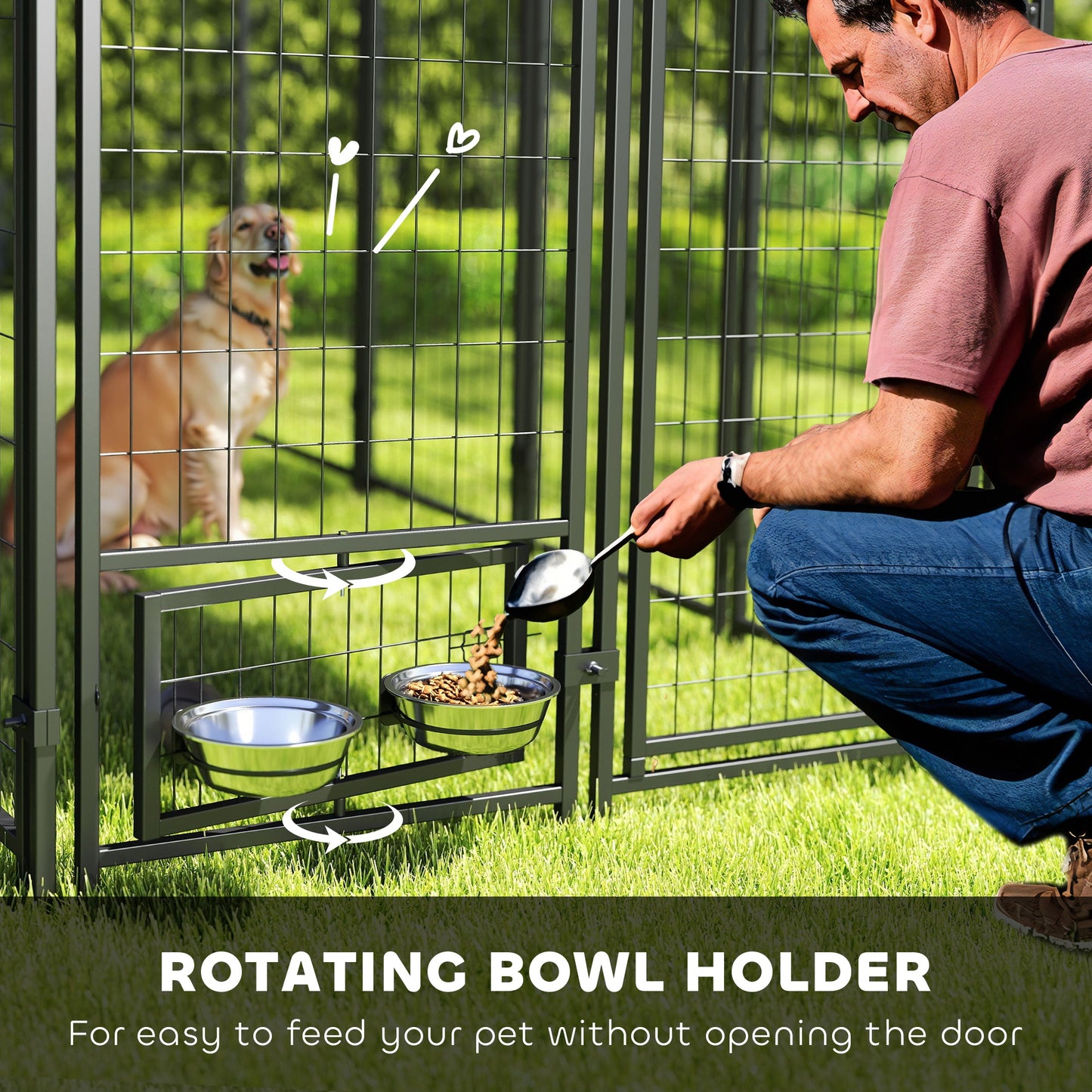 PawHut Outdoor Dog Kennel with Rotating Bowl Holders, Walk-in Pet Playpen with Waterproof Cover, 8' x 4' x 6', Red