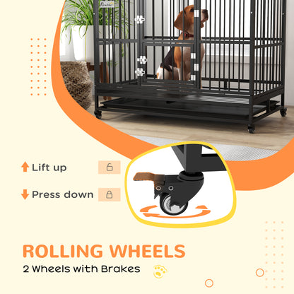 PawHut 48" Heavy Duty Dog Crate with 4 Lockable Wheels, Double Doors, and Removable Tray, for XL and L Dogs