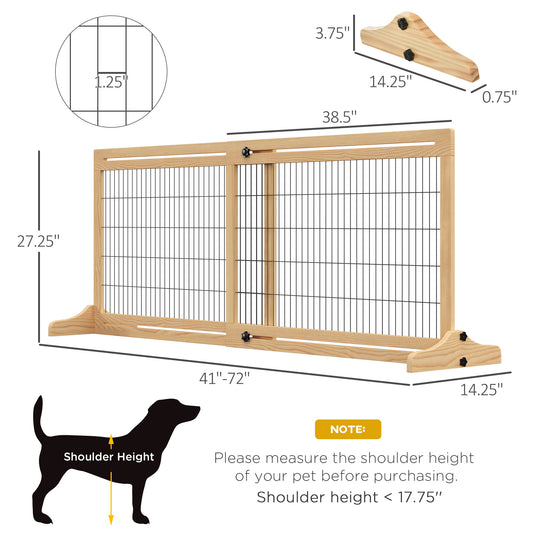 PawHut 72" W x 27" H Extra Wide Freestanding Pet Gate with Adjustable Length Dog, Cat, Barrier for House, Doorway, Hallway, Natural