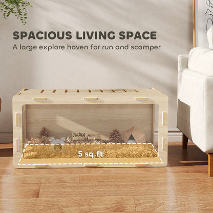 PawHut Hamster Cage with Easy View Acrylic Panels, Air Vents & Openable Roof, for Gerbil, Guinea Pig, 39" x 20" x 18.5", Oak
