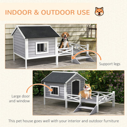PawHut Small/Medium Dog House with Porch, Gray