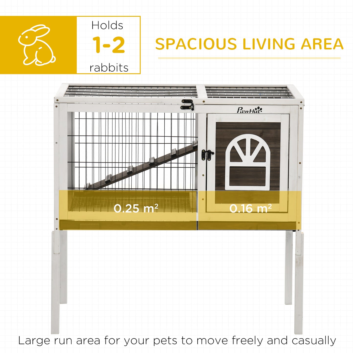 PawHut Wood Rabbit Hutch, Elevated Guinea Pig Cage with Run, Coffee