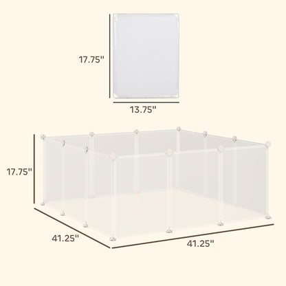 PawHut Pet Playpen DIY Small Animal Cage Open Enclosure Portable Plastic Fence 12 Panels for Bunny Chinchilla Guinea Pig White, 18" x 14"