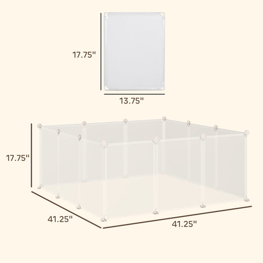 PawHut Pet Playpen DIY Small Animal Cage Open Enclosure Portable Plastic Fence 12 Panels for Bunny Chinchilla Guinea Pig White, 18" x 14"