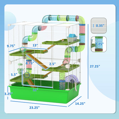 PawHut 23" 5-Tier Hamster Cage with Wheel and Water Bottle, Green