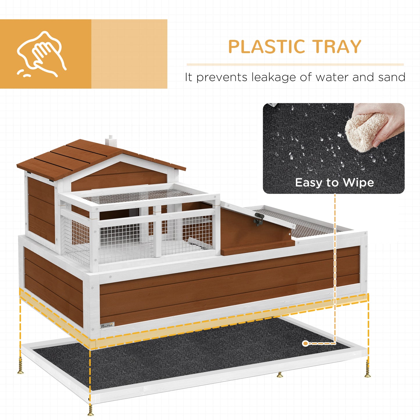 PawHut 3-Room Tortoise Habitat House w/ Balcony & 2 Stories, 44" x 25.5" x 25", Coffee