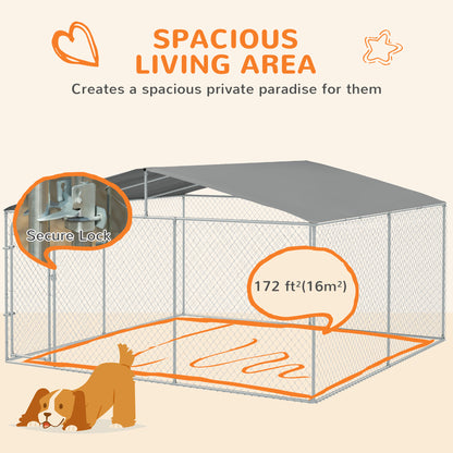 PawHut Dog Kennel Outdoor Dog Run w/ Canopy, 13' x 13' x 7.5'