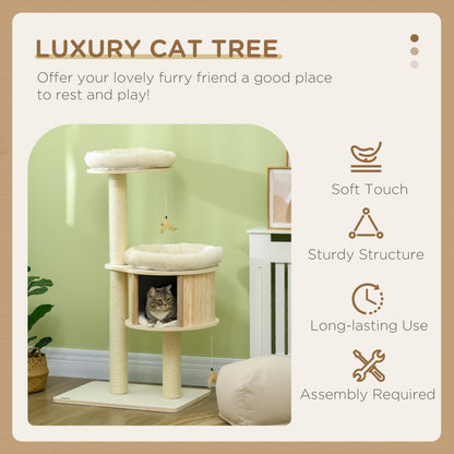 PawHut Cat Tree, 3 Level Cat Tower with Scratching Posts, Bed, Condo, Badminton Toys, for Multiple Kittens