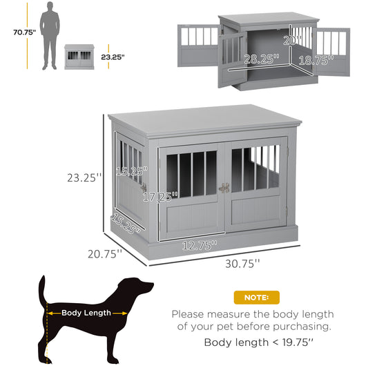 PawHut Wooden Dog Crate End Table, Dog Crate Furniture with Triple Doors, Puppy Crate for Small Dogs Indoor Use, Dark Gray