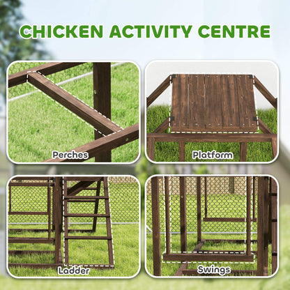 PawHut Chicken Activity Play Set with Multiple Chicken Perches, Swing, Ladder, Platform for 3-4 Chickens, Coffee