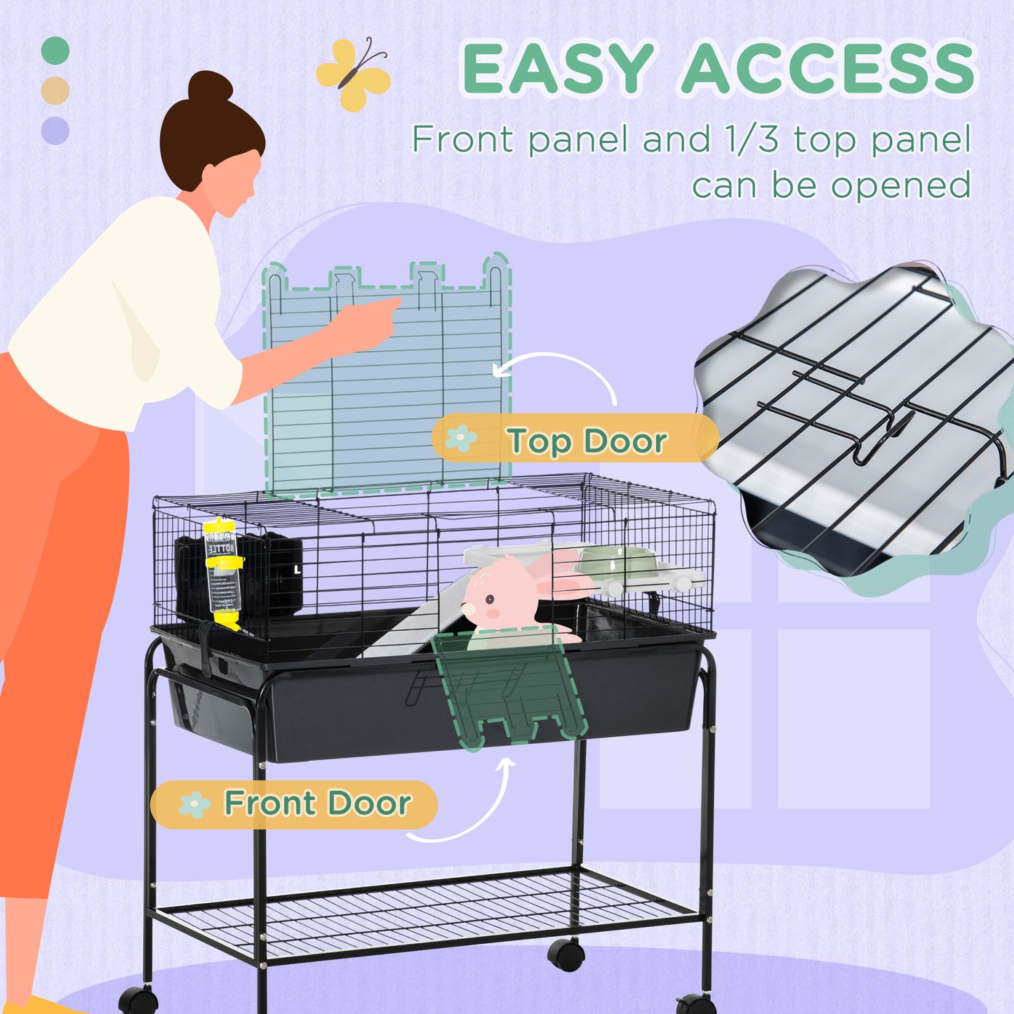 PawHut Two-Story Small Animal Cage Removable from Stand, Pet Habitat with Shelf & Wheels, 33" x 18.5" x 35", Charcoal Gray