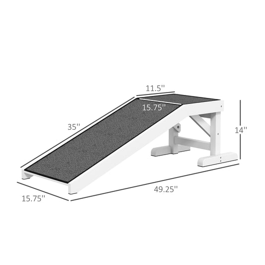PawHut 49" Pet Ramp for Dogs & Cats with Non-Slip Carpet, White