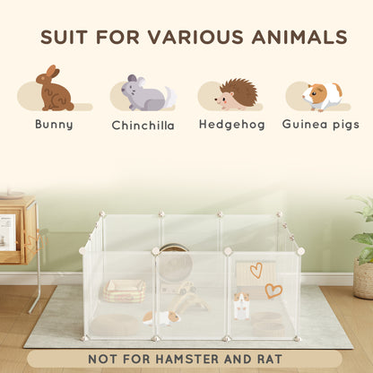PawHut Pet Playpen DIY Small Animal Cage Open Enclosure Portable Plastic Fence 12 Panels for Bunny Chinchilla Guinea Pig White, 18" x 14"