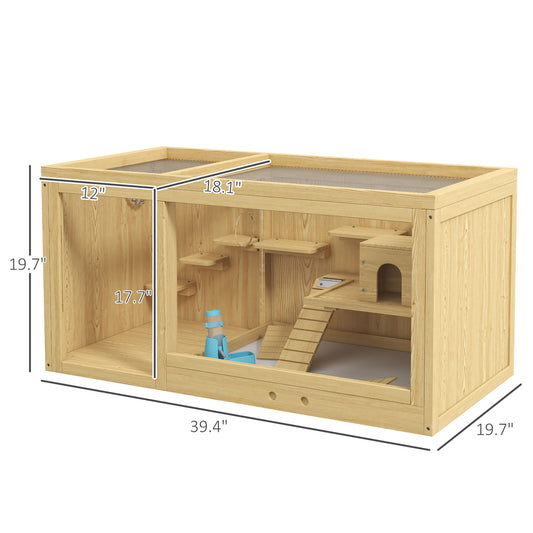 PawHut Extra Large Wooden Hamster Cage with Pull-out Tray, Seesaws, Ladder