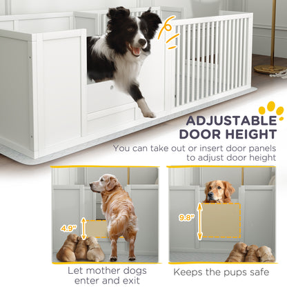 PawHut Dog Whelping Box w/ Waterproof Pee Pad & Adjustable Door for Small, Medium & Large Breed Dogs, 65" x 31.5"