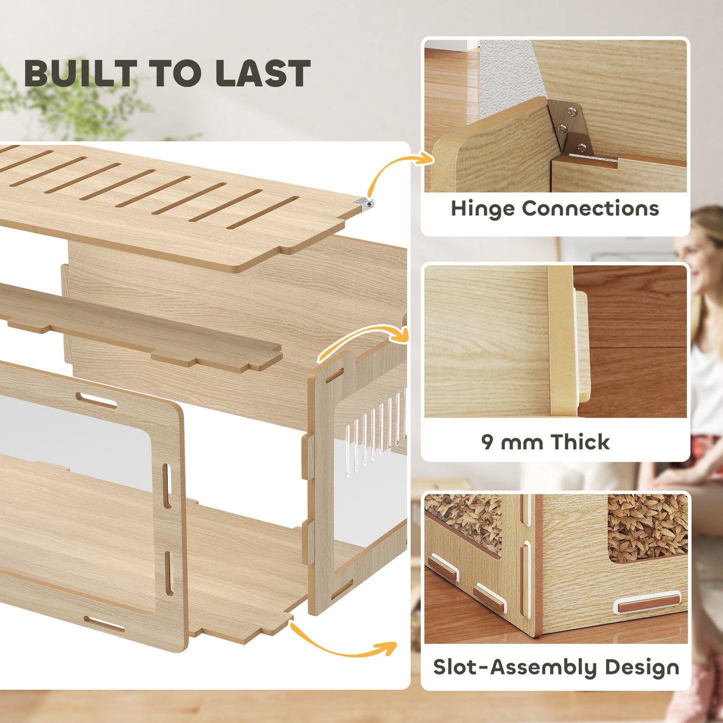 PawHut Hamster Cage with Easy View Acrylic Panels, Air Vents & Openable Roof, for Gerbil, Guinea Pig, 39" x 20" x 18.5", Oak