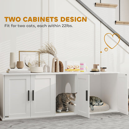 PawHut Double Cat Litter Box Enclosure w/ Scratching Mat – White (57")