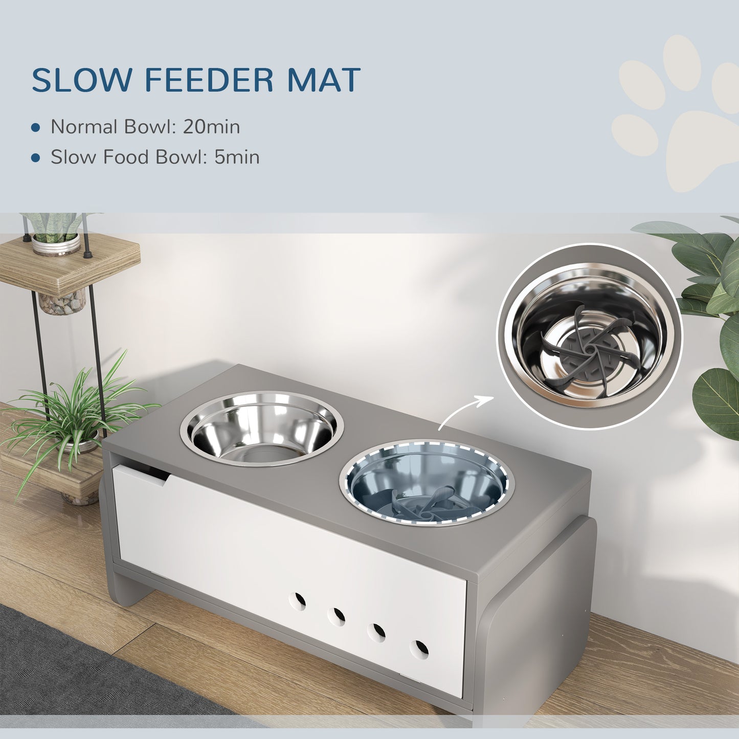 PawHut Elevated Dog Bowls, 3 Height Adjustable Raised Dog Bowls w/ Slow Feeder Mat, Stand, for Medium to Extra Large Dogs