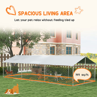 PawHut 19.7' x 7.5' x 4.9' Outdoor Dog Kennel for Large-Sized Dogs with Waterproof UV Resistant Roof, Silver