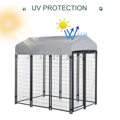 Pawhut 6' x 4' x 6' Large Outdoor Dog Kennel Galvanized Steel Fence with UV-Resistant Oxford Cloth Roof & Secure Lock