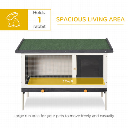 PawHut Wooden Rabbit Hutch, Bunny Cage for Small Pet w/ Slide-out Tray, Openable Roof