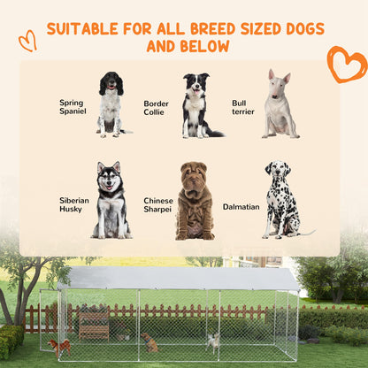 PawHut 19.7' x 7.5' x 7.5' Outdoor Dog Kennel for Large-Sized Dogs with Waterproof UV Resistant Roof, Silver