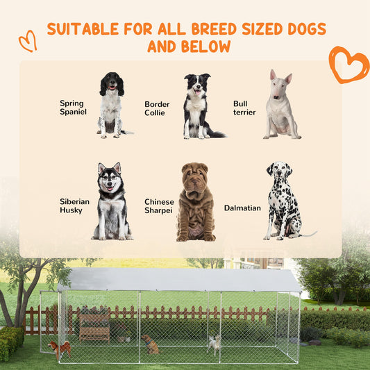 PawHut 19.7' x 7.5' x 7.5' Outdoor Dog Kennel for Large-Sized Dogs with Waterproof UV Resistant Roof, Silver