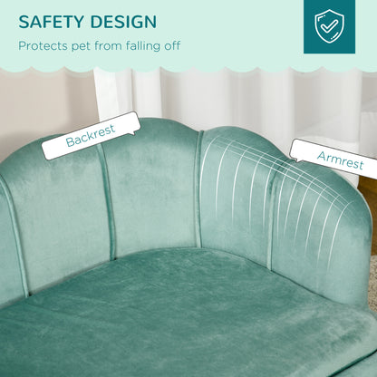 PawHut Pearl Design Pet Sofa for Medium and Large Sized Dogs, Pet Bed with Cushion and Solid Wood Legs, Green
