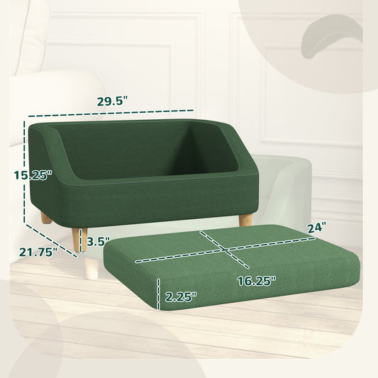 PawHut Pet Sofa Dog Bed for Small and Medium Dogs with Washable Cushion, Non-slip Pads, Dark Green