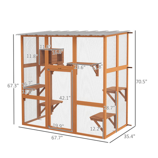 PawHut Catio Cat Window Box Outside Enclosure with Bridge Platforms