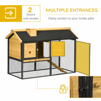 PawHut 47" Wooden Rabbit Hutch Outdoor with Run, Metal Frame, 2-Story Bunny Rabbit Cage with Removable Tray, Ramp, Bunny Hutch with Space-Saving Design for Rabbits, Chickens, Ducks