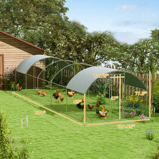PawHut Large Metal Chicken/Duck/Rabbit Coop w/Waterproof & Anti-UV Cover