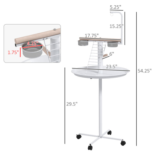 PawHut Bird Stand with Wheels, Perches, Feed Bowls, Round Tray for Parrot