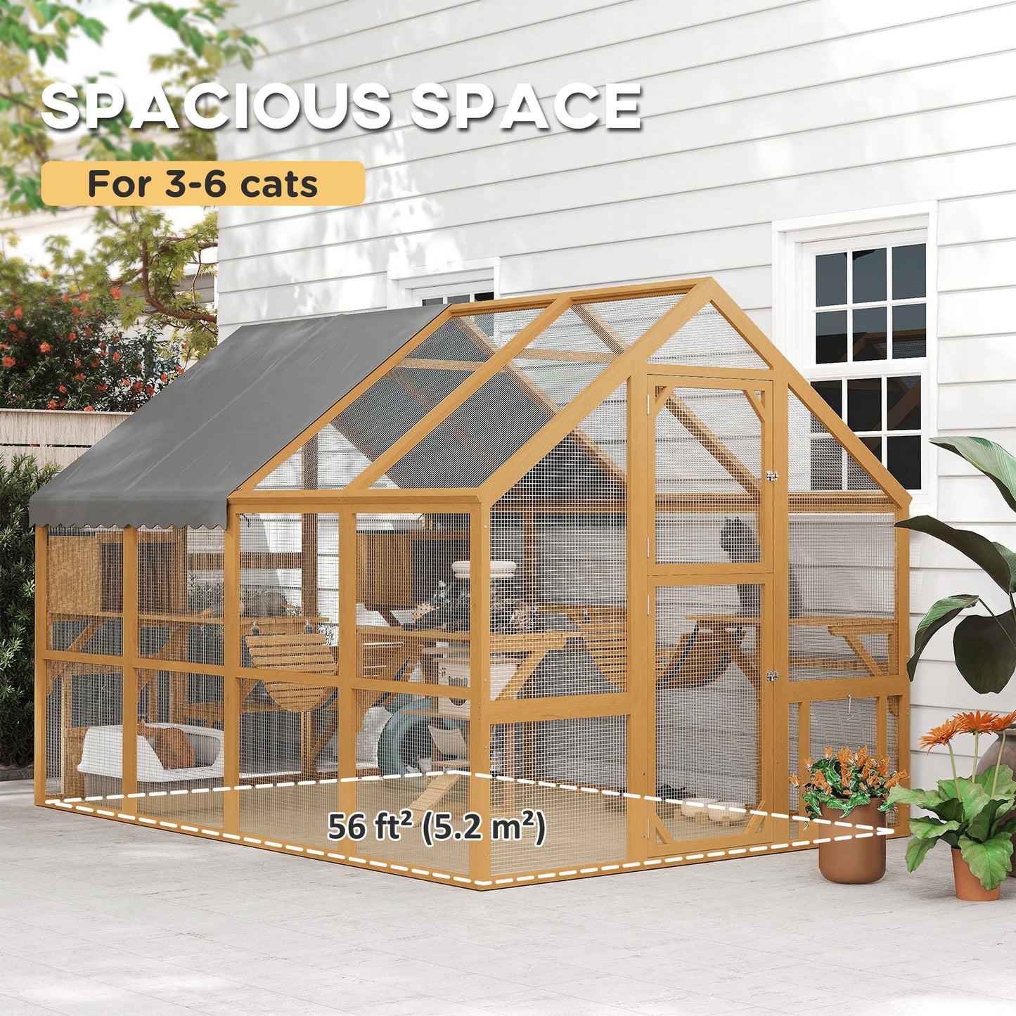 PawHut Large Wooden Outdoor Cat Enclosure w/ Waterproof Cover – Yellow