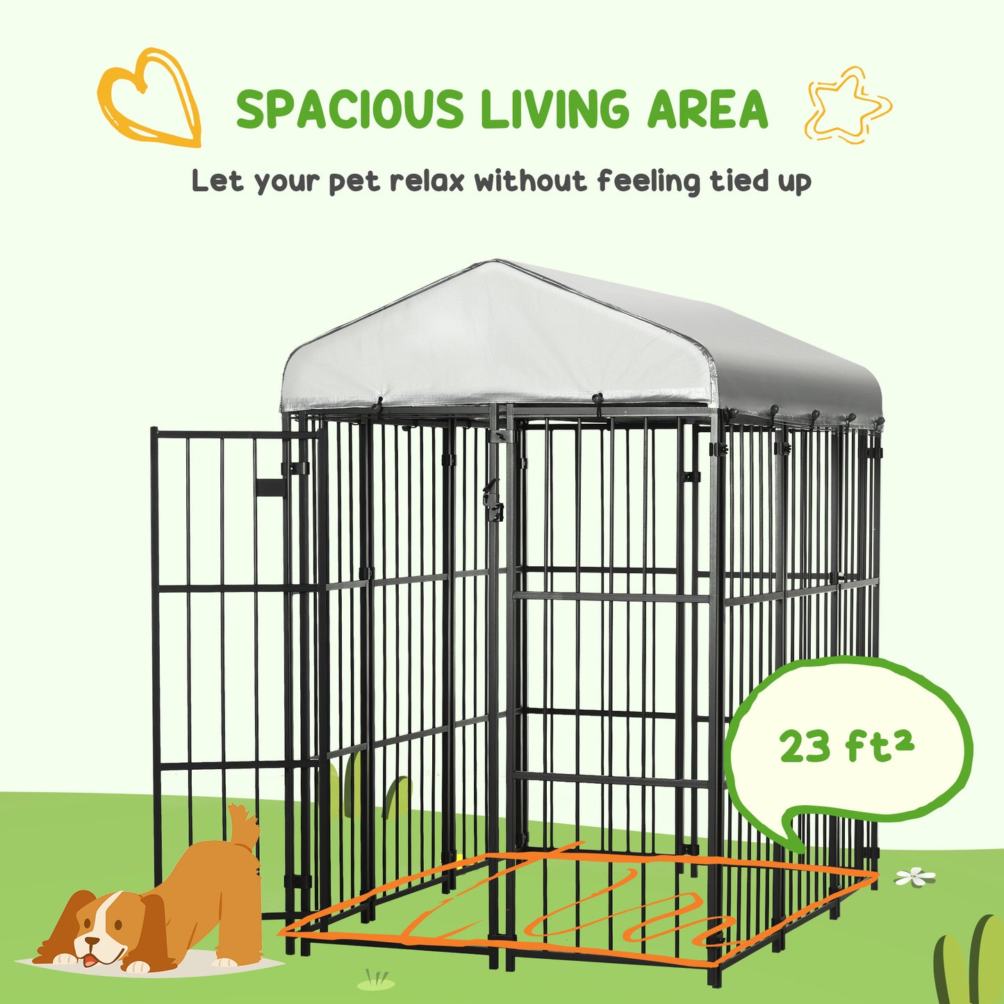 PawHut 6' x 4' Dog Kennel, Outdoor Dog Playpen Run with Waterproof, UV Resistant Canopy, Heavy-Duty Chain Link for Medium and Large Dogs