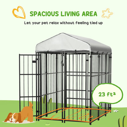 PawHut 6' x 4' Dog Kennel, Outdoor Dog Playpen Run with Waterproof, UV Resistant Canopy, Heavy-Duty Chain Link for Medium and Large Dogs