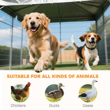 PawHut Outdoor Dog Kennel with Adjustable & Rotatable Bowl Rack, Waterproof Cover, Secure Lock, 19.7' x 7.5' x 5.2'