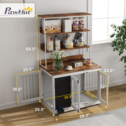 PawHut 39" Dog Crate Furniture for Large Dogs w/ Storage Shelf, Three Doors, Blackboard & Non-slip Foot Pads, White