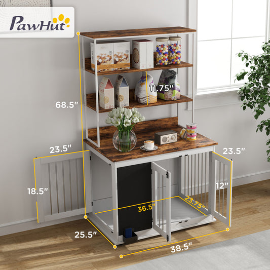PawHut 39" Dog Crate Furniture for Large Dogs w/ Storage Shelf, Three Doors, Blackboard & Non-slip Foot Pads, White
