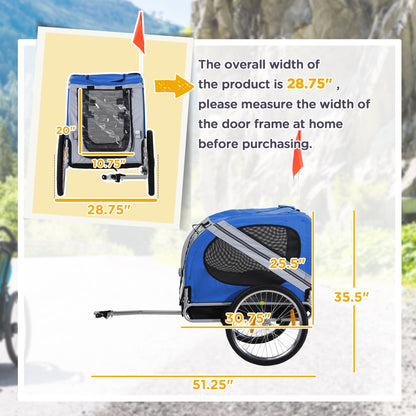 Dog Bike Trailer, Pet Wagon Bicycle Trailer with Easy Folding Cart Frame, 20" Large Rubber Wheels, 3 Entrances, Mesh Screen, Pet Bike Trailer for Off-Road & Travel, Blue and White