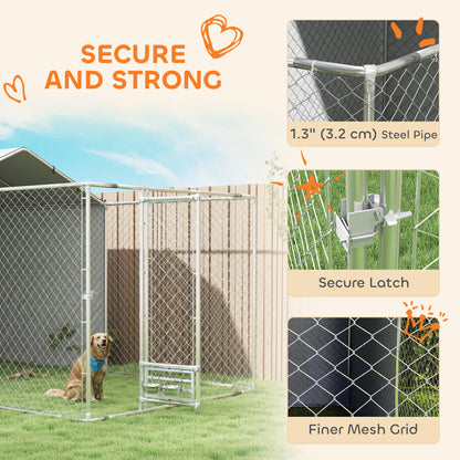 PawHut Galvanized Chain Link Large Outdoor Dog Kennel with Waterproof & UV-Resistant Cover, for M&L Dogs, 13.1' x 7.5' x 7.5'