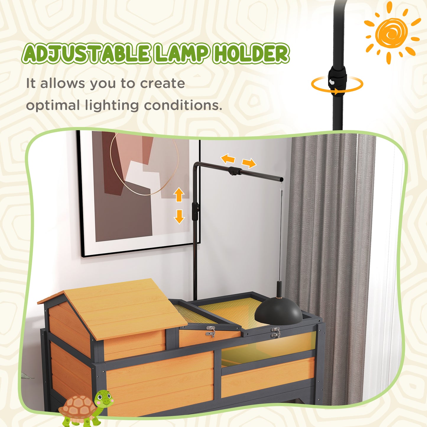 PawHut Tortoise Enclosure Tortoise House w/ Adjustable Lamp Holder, Storage Shelf, Removable Main House, Openable Lid, Yellow