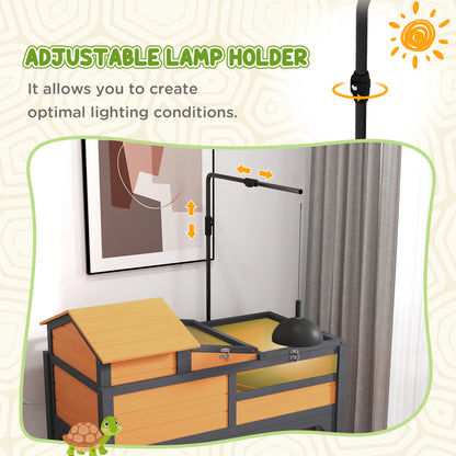 PawHut Tortoise Enclosure Tortoise House w/ Adjustable Lamp Holder, Storage Shelf, Removable Main House, Openable Lid, Yellow