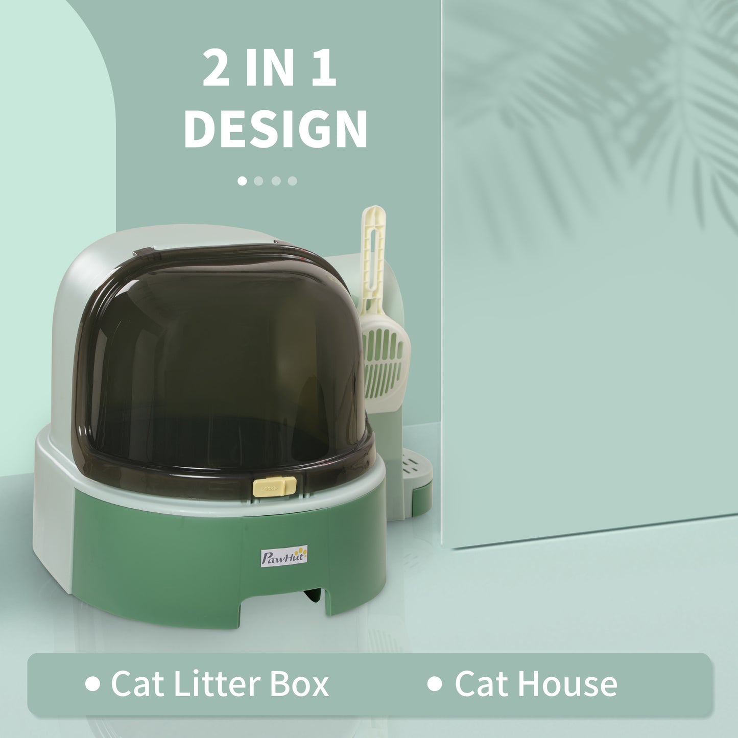 PawHut Cat Litter Box Easy to Clean Open with Scoop, Green