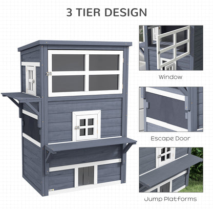 PawHut Cat House, Outdoor 3-Tier Kitty Shelter, Weather Resistant, w/ Escape Door