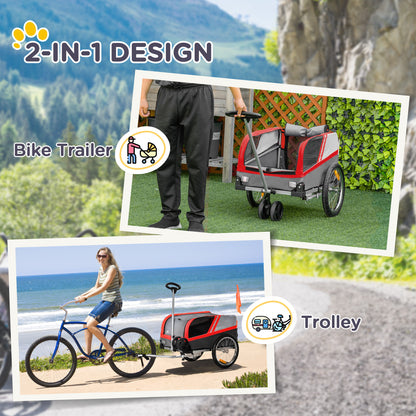 Dog Bike Trailer 2-in-1 Travel Dog Stroller, Bike Cargo Trailer, Small Pet Bicycle Cart Carrier with Universal Coupler, Safety Leash, and Easy Fold Design, Red