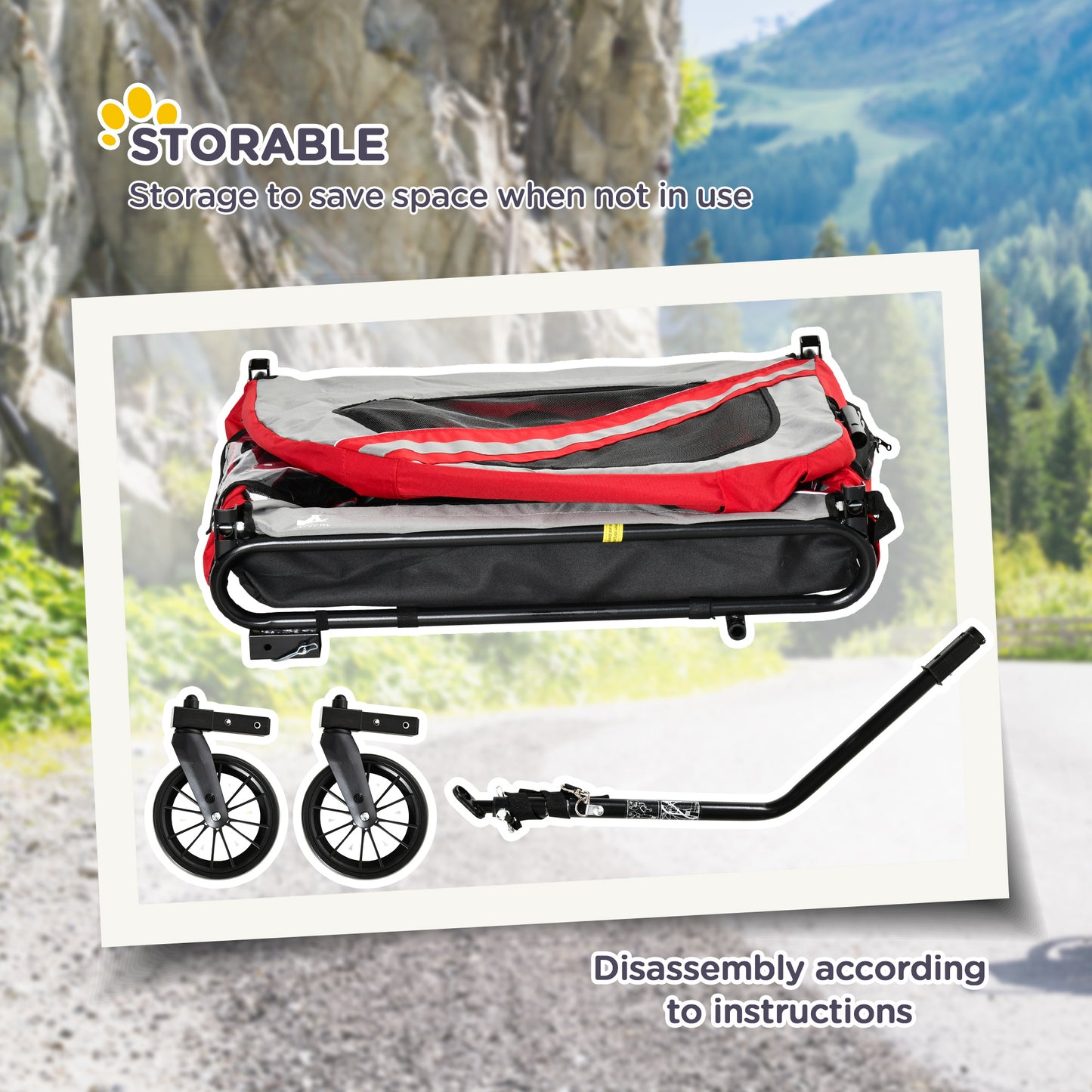 2-in-1 Pet Bike Trailer for Small Dogs, Road-Visibility Dog Stroller Bicycle Carrier, Weather-Strong Bike Wagon Trailer Sidecar Attachment, Red